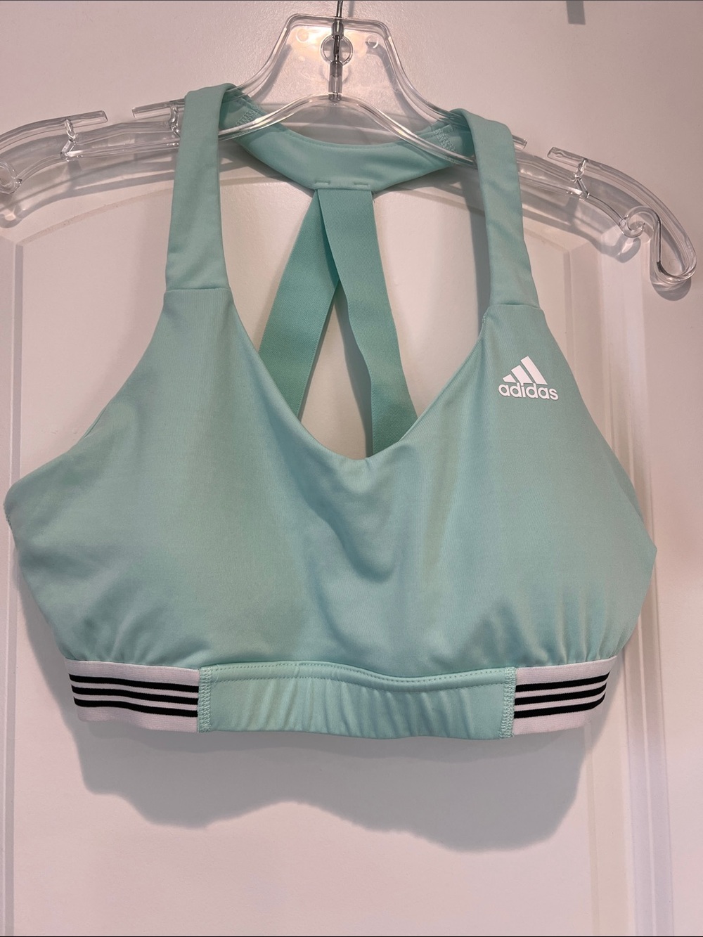 Adidas Light Mint Green Cross-Back Sports Bra with Striped Band